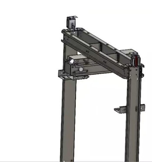 3D CAD engineering model of an elevator guide rail bracket assembly
